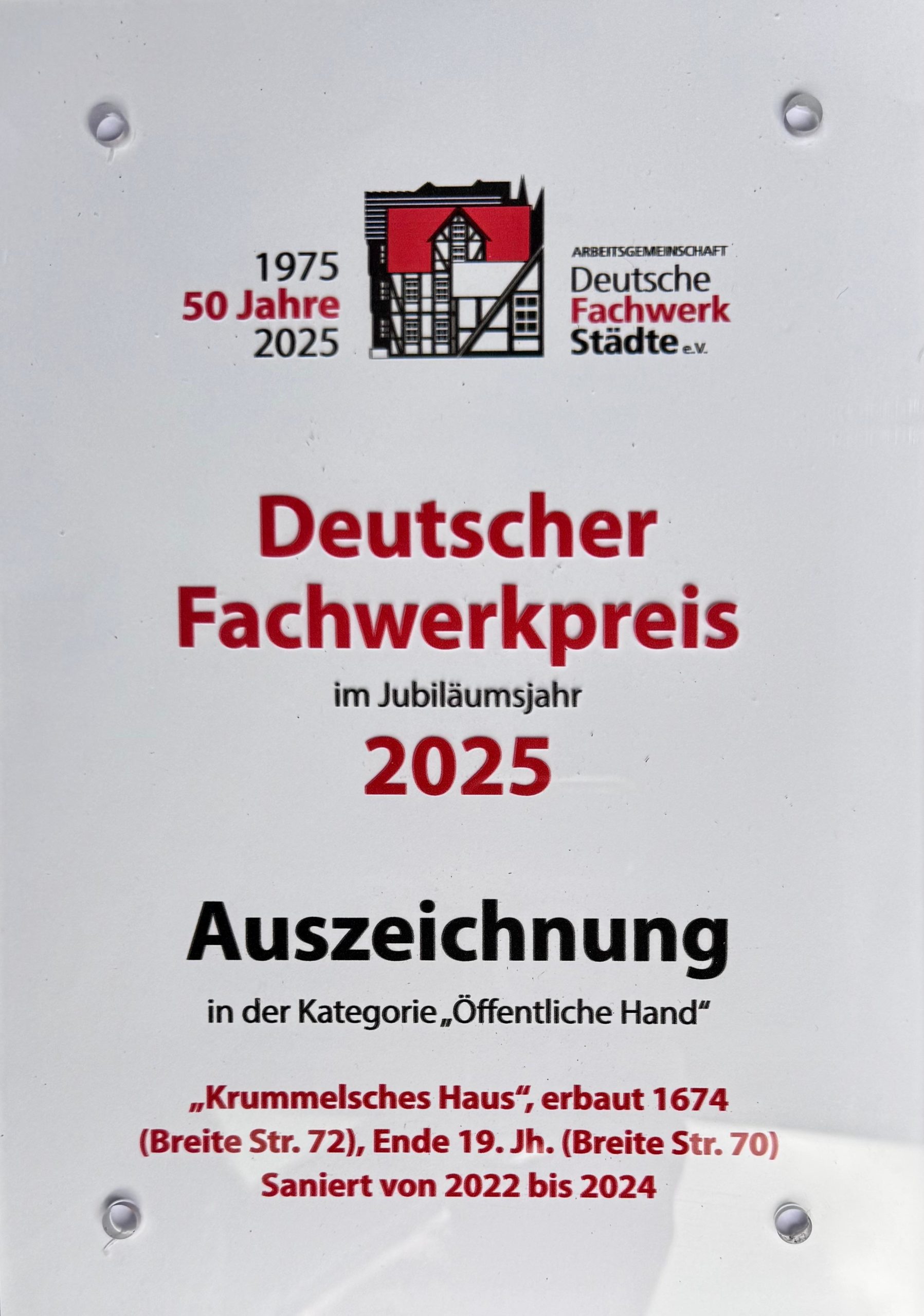 Krummelsches Haus erhält Deutschen Fachwerkpreis 2025